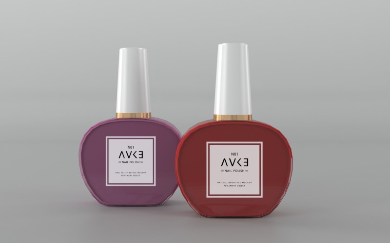 3d render of a decorative Nail Polish Two bottles isolated on gray background Product Mockup