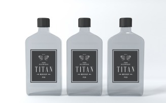 3d render of clear Titan three bottles with black caps isolated on gray background