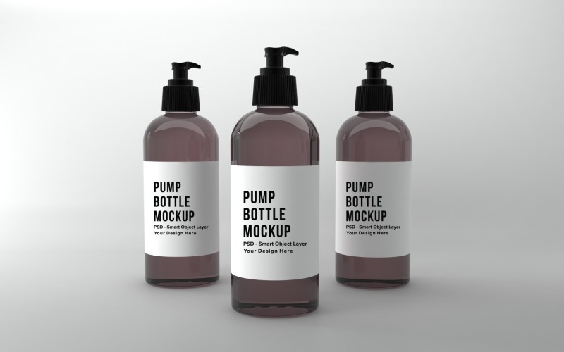 3d render of pump Three bottles mockup with copy space isolated on white background Product Mockup