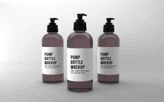 3d render of pump Three bottles mockup with copy space isolated on white background
