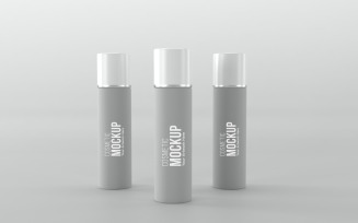 3d render of roller Cosmetic Three bottles isolated on gray background