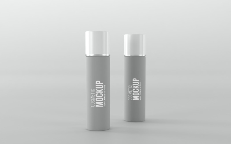 3d render of roller Two bottles isolated on gray background Product Mockup