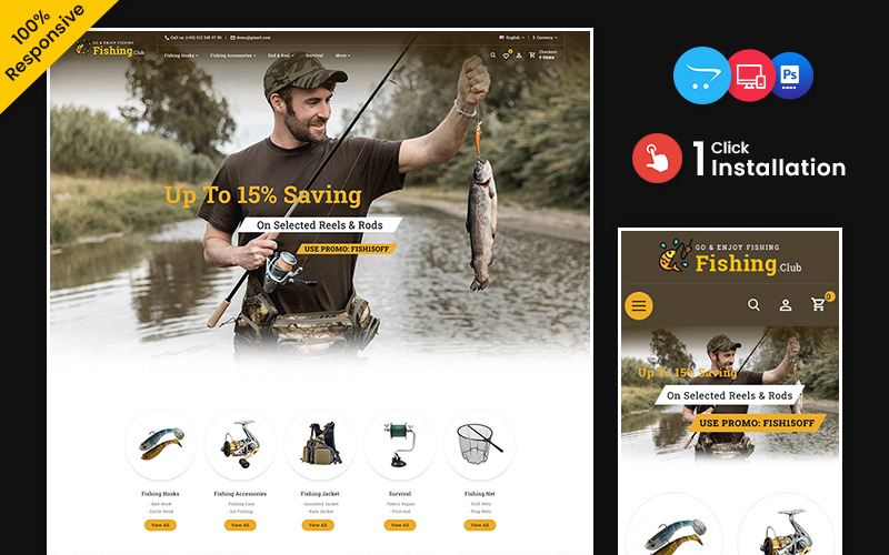 Fishing club - Equipment Multipurpose Responsive OpenCart Store OpenCart Template