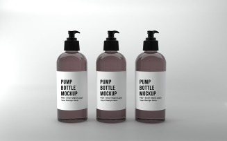 Pump Three bottles mockup with copy space isolated on white background