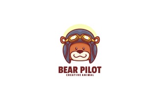 Bear Pilot Cartoon Logo Style