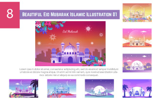8 Beautiful Eid Mubarak Islamic Illustration 01
