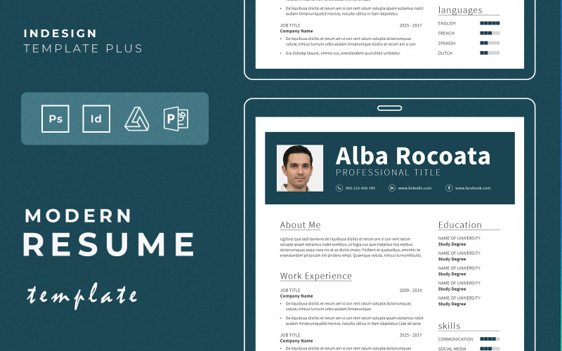 Minimal Resume Design Adobe Photoshop, InDesign, PowerPoint, and Affinity Publisher Resume Template