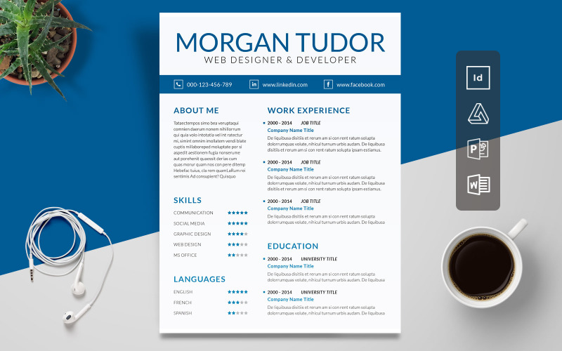 Professional Resume + Cover Letter (Word, PowerPoint, Adobe InDesign, and Affinity Publisher) Resume Template