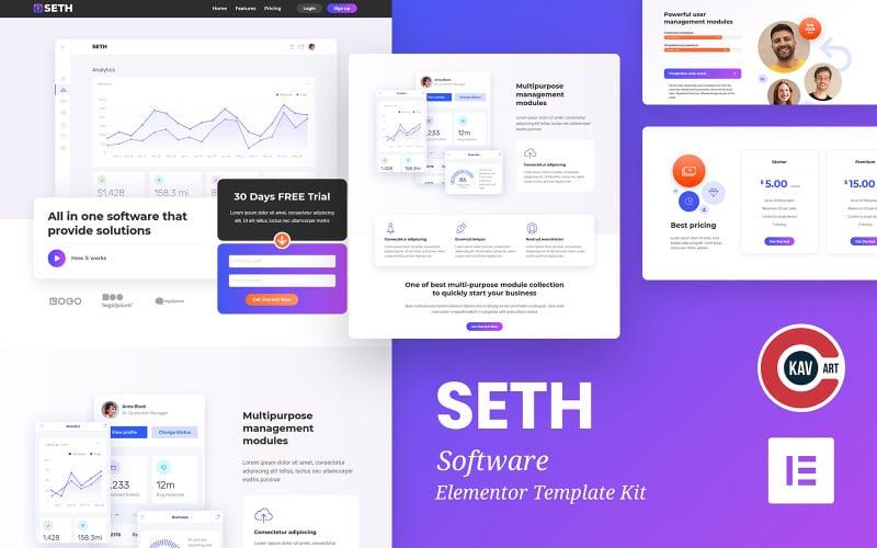 Seth - Software Landing Page Elementor Template Kit Elementor Kit