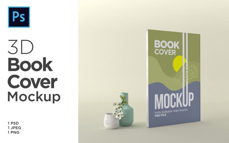 Book Cover Mockup with Vases 3d Rendering Illustration Template Product Mockup