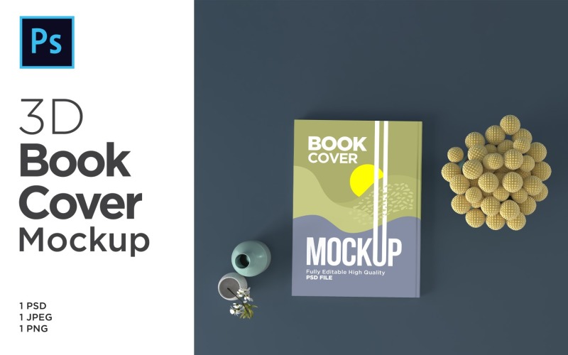 Book Cover Mockup with vases 3d Rendering Illustration Product Mockup