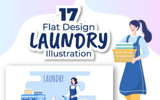 17 Laundry Wash and Drying Machines Illustration