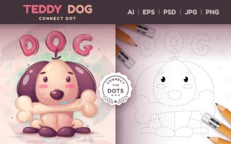 Teddy Dog With Bone - Game For Kids, Connect Dot, Graphics Illustration
