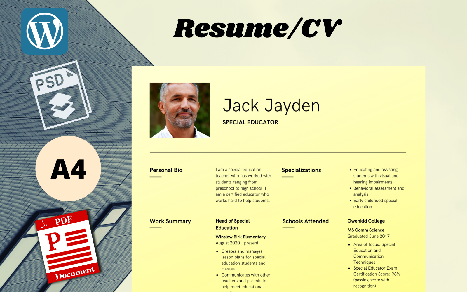 Jack Jayden CV Design for a College Teacher