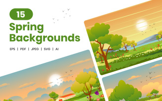 15 Flat Spring Background Illustrations