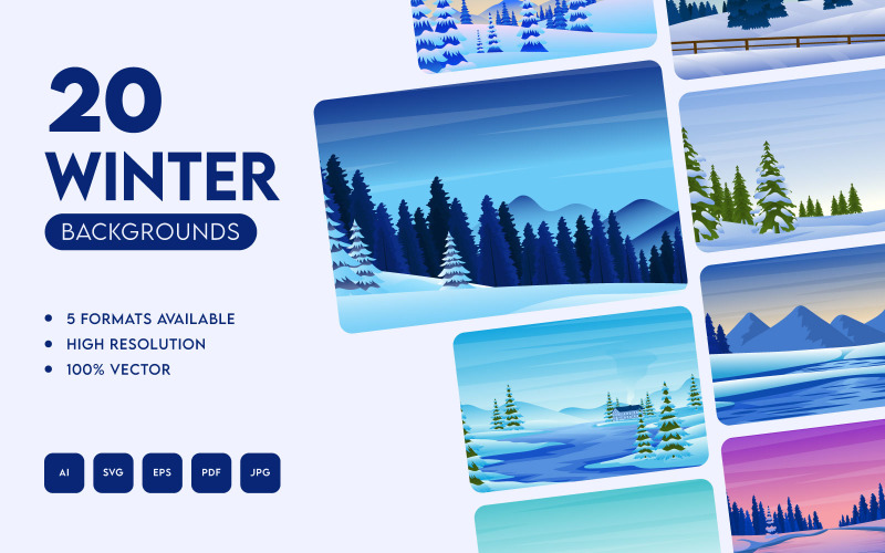 20 Flat Winter Backgrounds Illustration