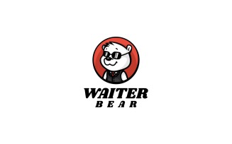 Waiter Bear Cartoon Logo Style
