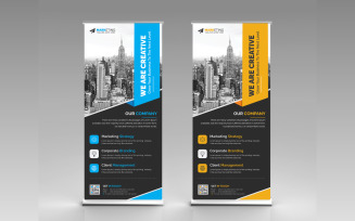 Black, Blue and Yellow Corporate Roll Up Banner, Standee, X Banner, Pull Up Banner Template Design