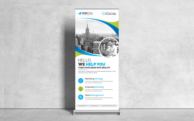 Creative Minimalist Corporate Roll Up Banner, X Banner, Signage, Standee, Pull Up Banner Template Corporate Identity