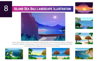 8 Island Sea Bali Landscape Illustration