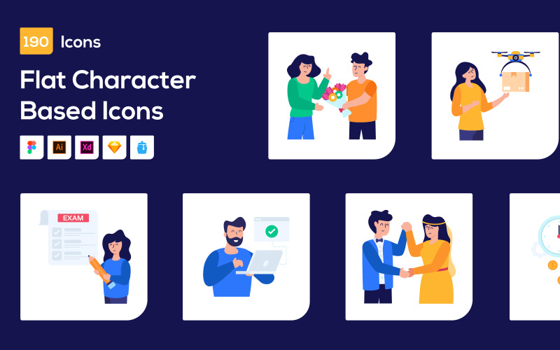 190 Flat Character-Based Icons Icon Set