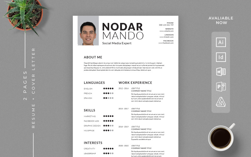 Resume Temple Word, PowerPoint, InDesign, Illustrator, and Affinity Publisher Resume Template
