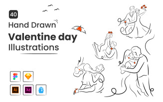 40 Hand Drawn Valentine Illustrations