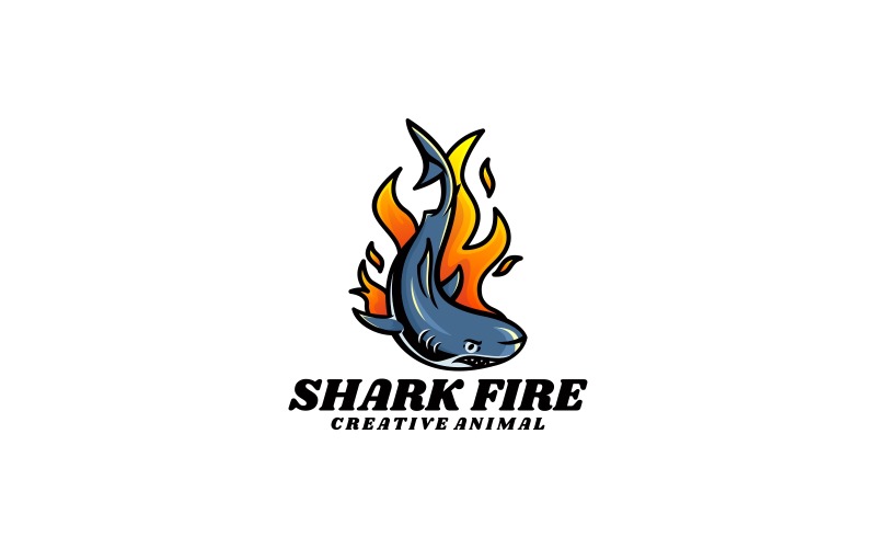 Shark Fire Simple Mascot Logo Logo Template