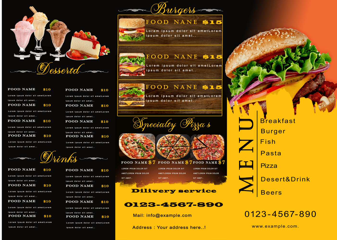 Fast Food Exclusive Trifold Food Menu