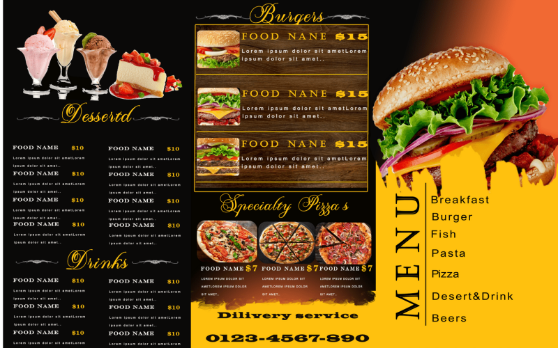 Fast Food Exclusive Trifold Food Menu Corporate Identity