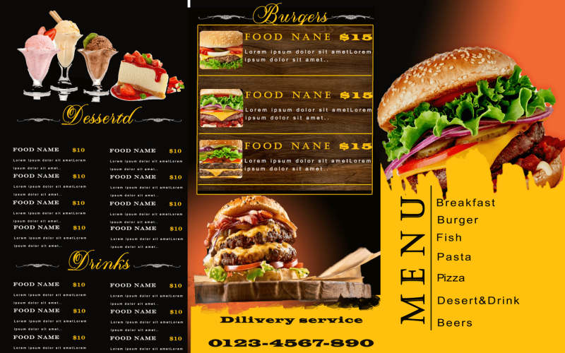 Fast Food Trifold Food Menu Corporate Identity