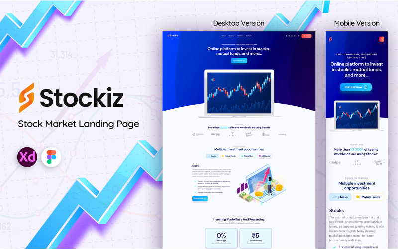 Stockiz Stock Market Landing Page UI Element