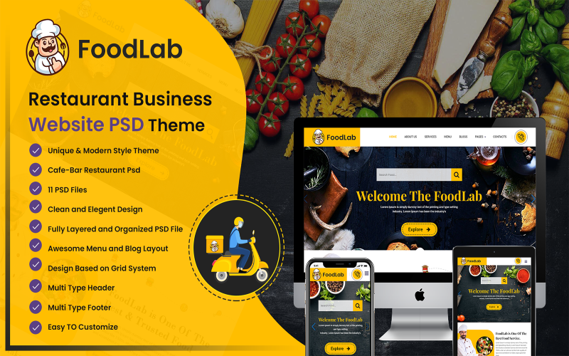 FoodLab Restaurant PSD Theme PSD Template