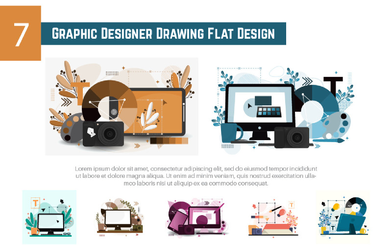 7 Graphic Designer Drawing Flat Design Illustration