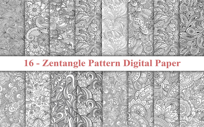 Zentangle Pattern Digital Paper Background