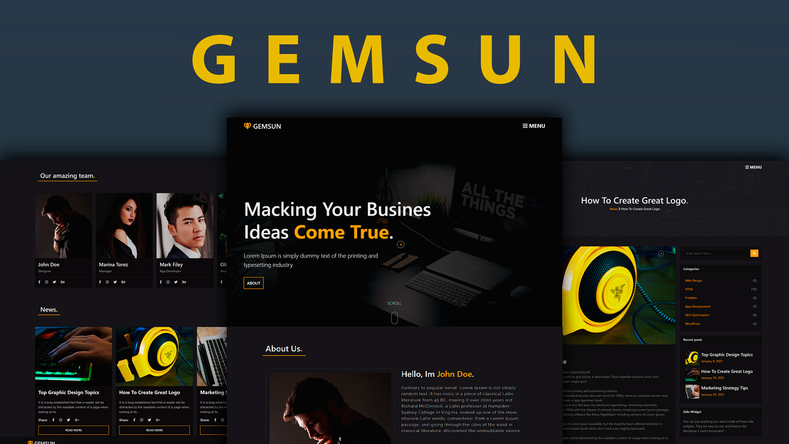 Gemsun - szablon HTML kreatywnego portfolio