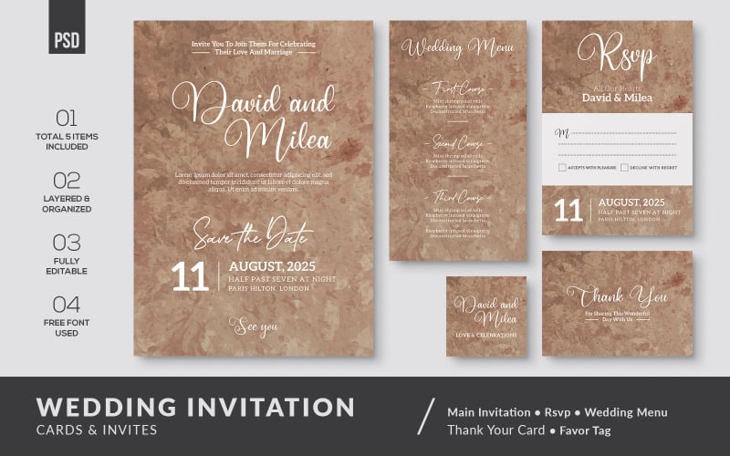 Wedding Invitation Set Bundle Templates Corporate Identity
