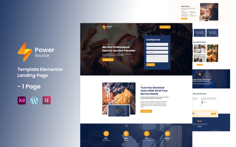 Power Source Electric Service Ready to Use Template Elementor Landing Page Template Elementor Kit