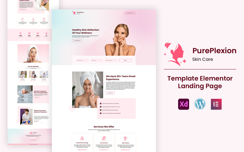 Pureplexion Skin Care Ready to Use Elementor Landing Page Template Elementor Kit