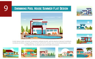 9 Swimming Pool House Summer Flat Design Illustration