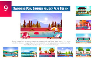 9 Swimming Pool Summer Holiday Flat Design Illustration