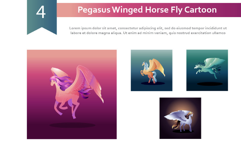 4 Pegasus Winged Horse Fly Cartoon Illustration