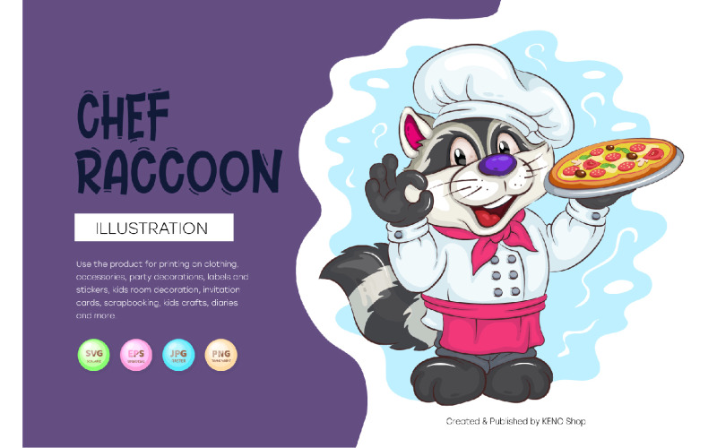 Cartoon Chef Raccoon. T-Shirt, PNG, SVG. Vector Graphic