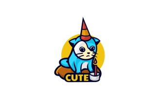 Cute Cat Cartoon Logo Design