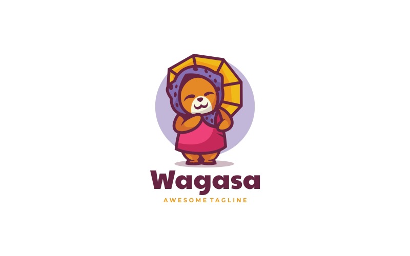 Puppy Umbrella Cartoon Logo Template