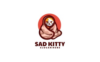 Sad Kitty Cartoon Logo Style