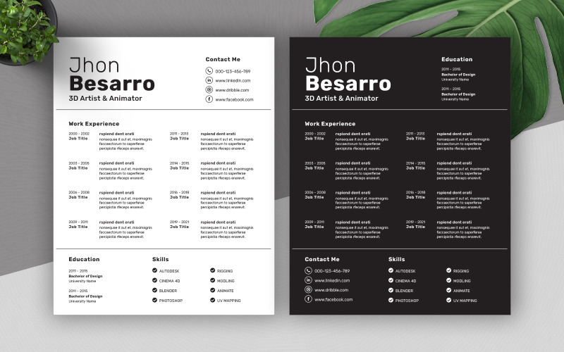 Professional Resume & Cover Letter Dark and Light Resume Template