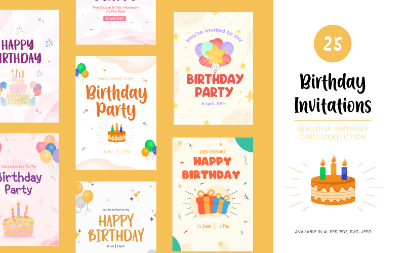 25 Birthday Invitation Templates Vector Graphic