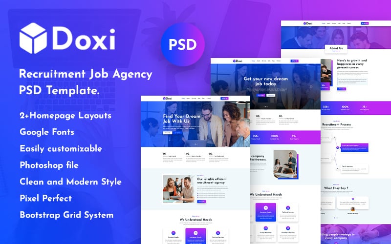 Doxi - Recruitment Job Agency PSD Template.