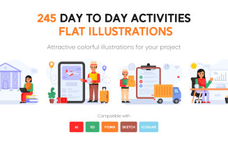 245 Flat Day to Day Activities illustrations
